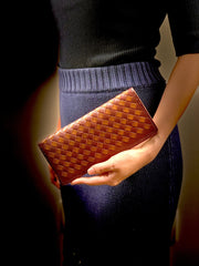 Italian Weave Purse (Burgundy with Saddle Brown Weave) - Handcrafted by J Tanner - J Tanner DIY Leather Craft